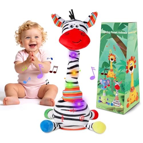 LUKETURE Dancing Talking Zebra Plush Interactive Stuffed Animal Toy Musical Plush with Record Repeat Sings 10 Songs LED Lights