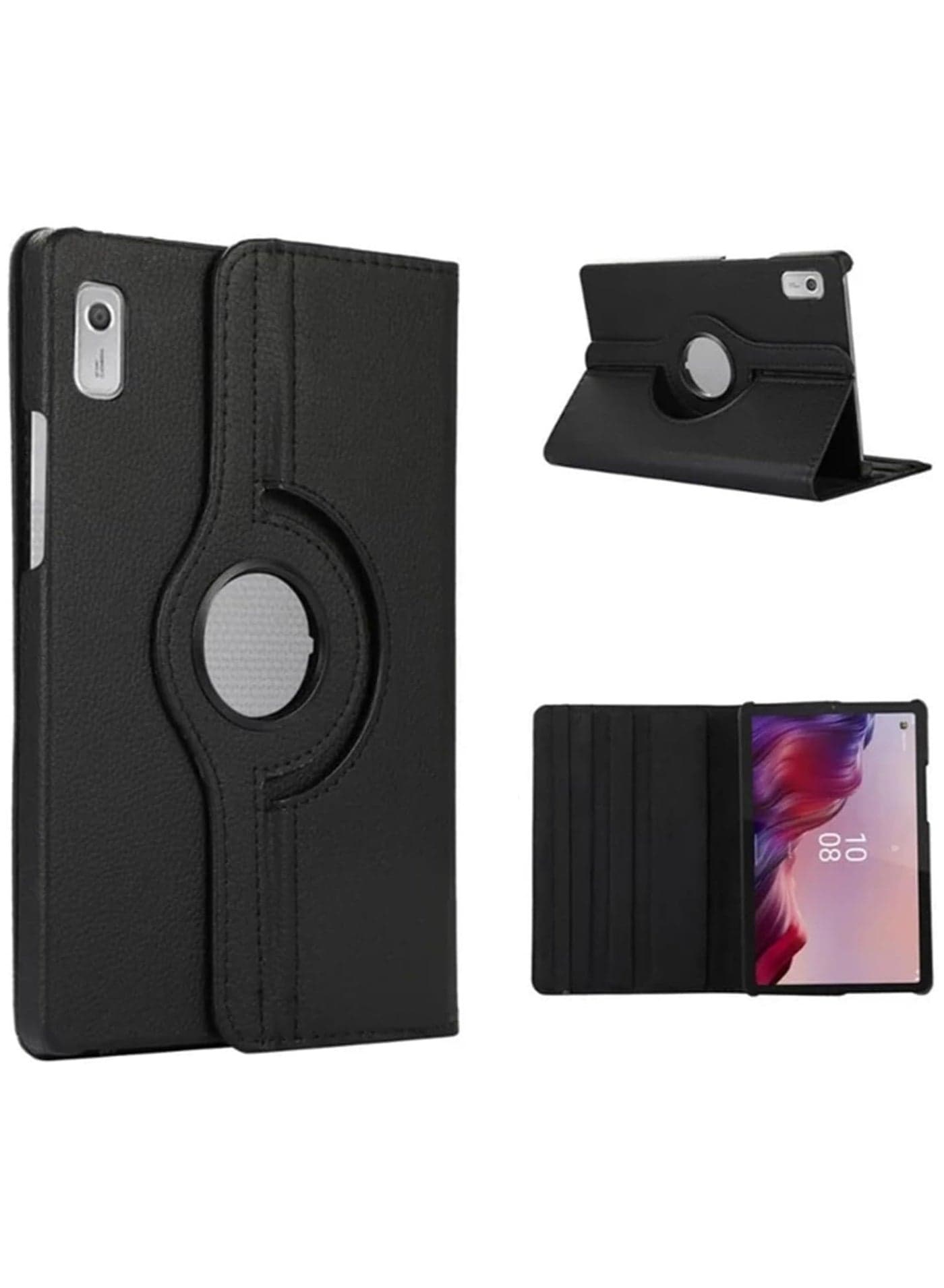 Case Compatible with Lenovo Tab M9 Case 【9 inch 2023】 Multifunctional Leather Cover Swivel Unique Stand Anti-Fall Auto Sleep/Wake (Black)