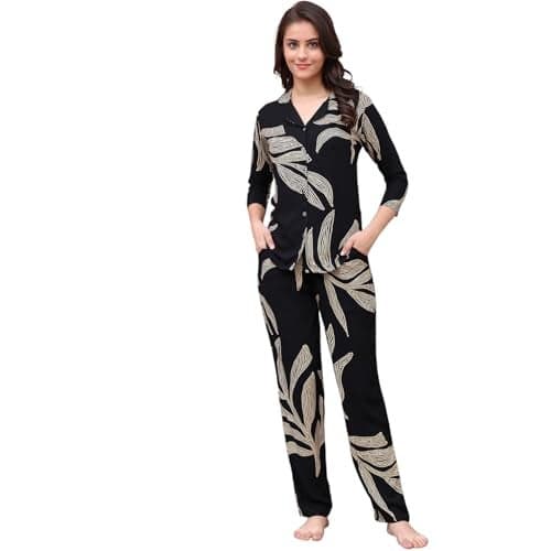Claura Women Floral Printed Night Suit (Black, XX-Large)