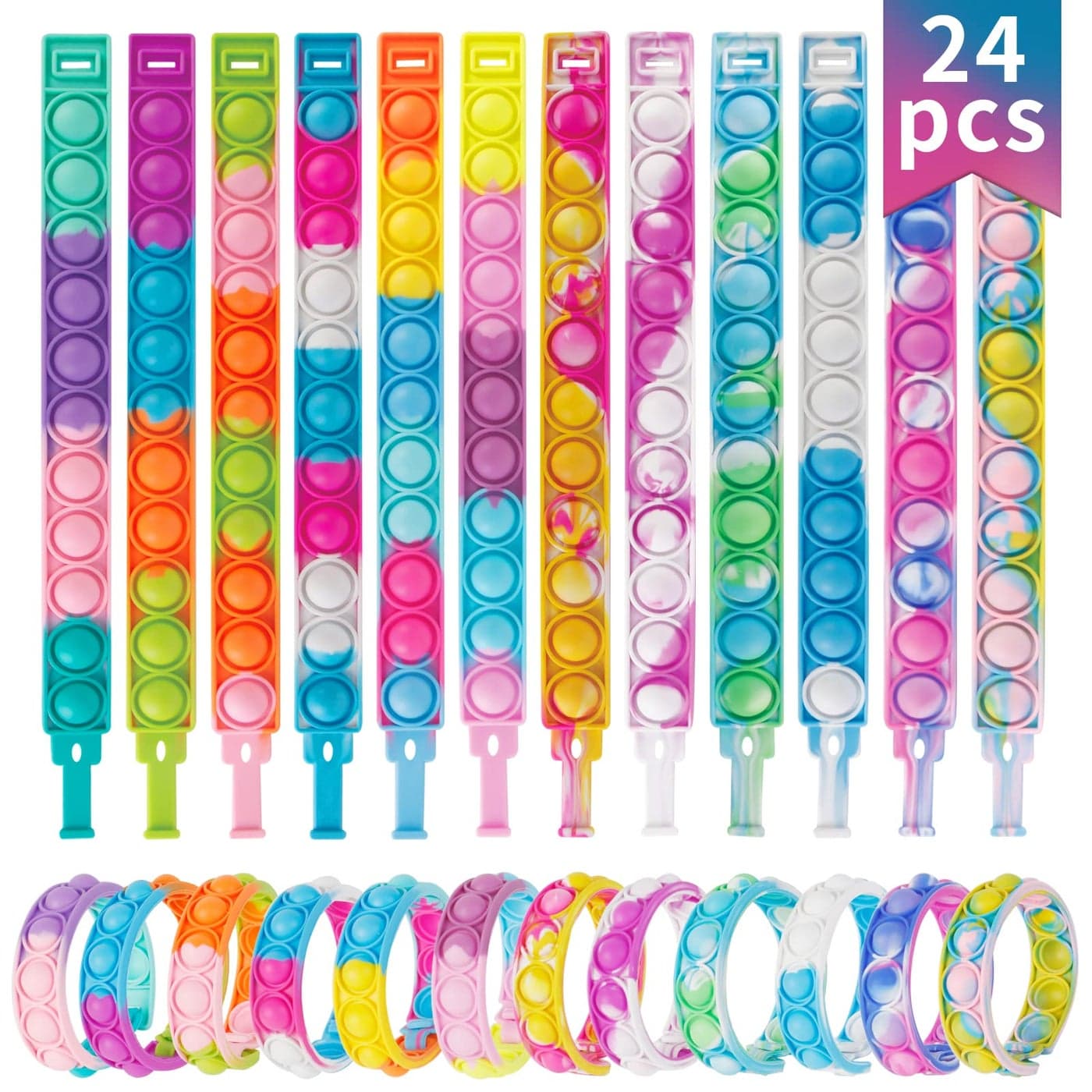 Pop Bracelets Fidget Toys Bulk Its 24 Pack Party Favors for Kids Easter Basket Stuffers Pop Fidget Bracelet It Fidget Toy Fidgets for Classroom Prizes Birthday Goodie Bag Stuffers Toys for Girls Boys