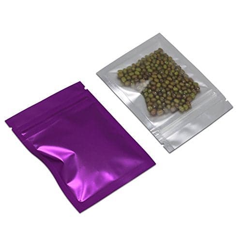 PABCK 100 Pcs 3.3x5.1 inch (Inside Size 2.9x3.9 inch) Matte Purple Front Window Resealable Foil Zipper Lock Pouch for Zip Reclosable Lock Food Storage Bags Heat Seal Pouch Airtight Edible Grocery Pack