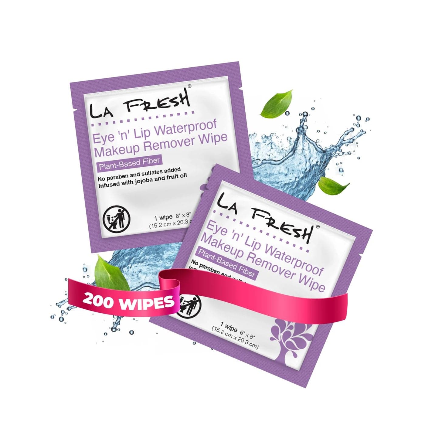 LA Fresh Eye N Lip Makeup Remover Wipes Case of 200 Wipes Made With Vitamin E Olive Oil Jojoba To Leave Skin Soft And Smooth Convenient Size For Purse Gym Bag Nightstand Car