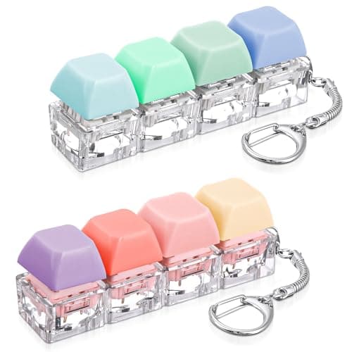 Halloscume 2 Pcs 4in1 Keyboard Adult Fidget Clicker Toy Silent and Loud Keyboard Fidget Keychain Cube Mechanical Key Button Clicker Stress Relief Gift for Office Home Pass TimeCandy Colors