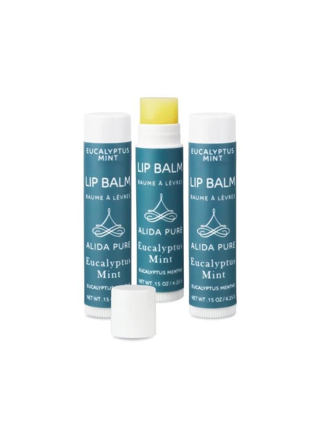 ALIDA PURE Eucalyptus Mint Lip Balm Collection, Vegan, Lip Balm, Beeswax Free, with Avocado Oil, Organic Jojoba Oil, and Vitamin E, Natural Moisturizer for Dry, Chapped Lips, 3 Tube Set
