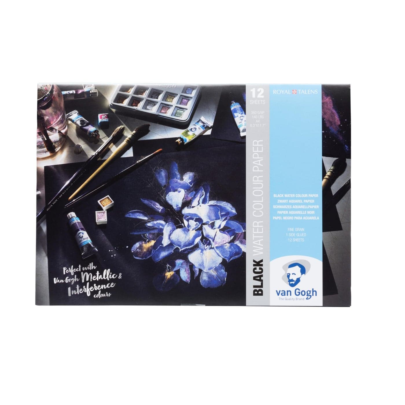 Van Gogh Watercolor Paper Pad 140lb Black Paper 12 Sheets 83 x 117 A4