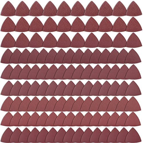 AUSTOR 120 Pieces Triangular Sandpaper, Triangle Sanding Sheets Fit 3-1/8 Inch Oscillating Multi Tool Sanding Pad, Hook and Loop Assorted 40/60/80/120/150/180/240/320/400 Grits, No Holes