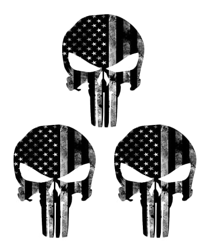 3 pcs American Flag Skull Hard Hat Stickers, 2 inches, USA Decals Patriotic, Biker Sticker, Skeleton, Motorcycle