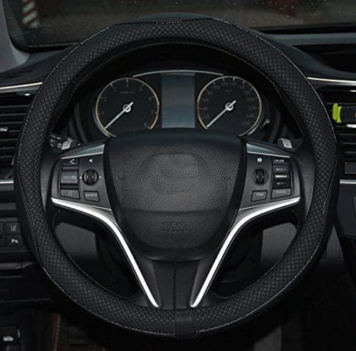 Rueesh Microfiber Leather Steering Wheel Cover Anti-Slip Matte Finish Auto Car Wheel Cover Universal 15 Inch Wheel Cover for Car Embossing Pattern Black Line
