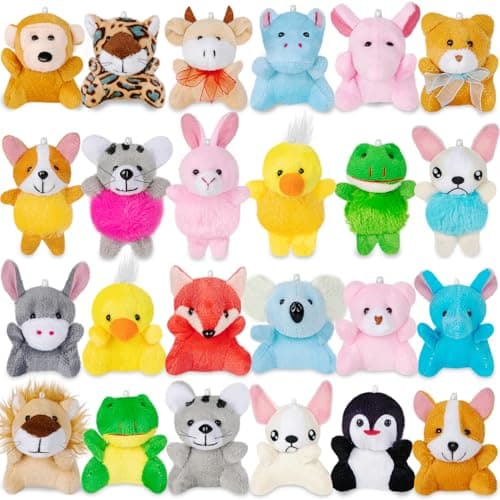 24 Pack Mini Stuffed Animals Bulk Party Favors For Kids Treasure Box Toys Classroom Plush Toys Claw Machine Key Chains Carnival Prizes Small Valentine Halloween Christmas Gifts Stocking Stuffers
