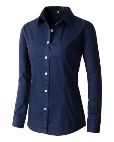Women's Formal Work Wear Simple Shirt (225 Navy, S)
