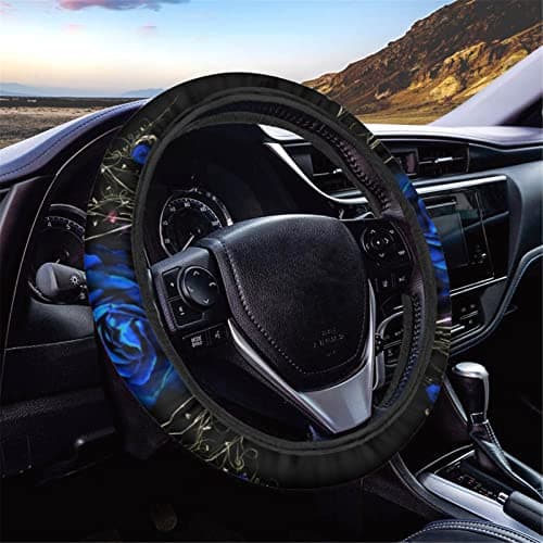 AFPANQZ Car Steering Wheel Covers Universal 15 inch Fit Almost Car Blue Rose Steering Wheel Covers Comfortable Soft Sweat Absorbing Steering Wheel Stretch-on Protector Cover Auto Decoration