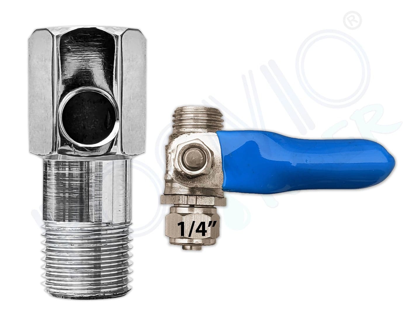 Konvio Neer Stainless Steel Inlet Coupling + Brass Valve/Connector Ro/Uv/Water Filter Purifier 1/4" Size (D.V.Set), Rust Free, Long life, (Metal Inlet Valve & Handle)