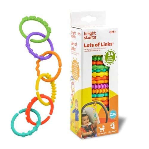 Bright Starts Lots of Links Rings Toys for Stroller or Carrier Seat BPAFree Ages 0 Months Plus Multicolor 24 Count