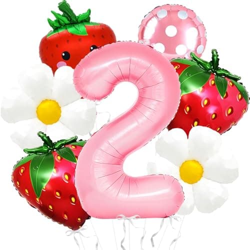 Strawberry Balloons Berry 2st birthday Decor 40 Inch Mylar Pink Number 2 Balloons Strawberry Balloon for Strawberry Birthday Decorations Strawberry Party Decorations