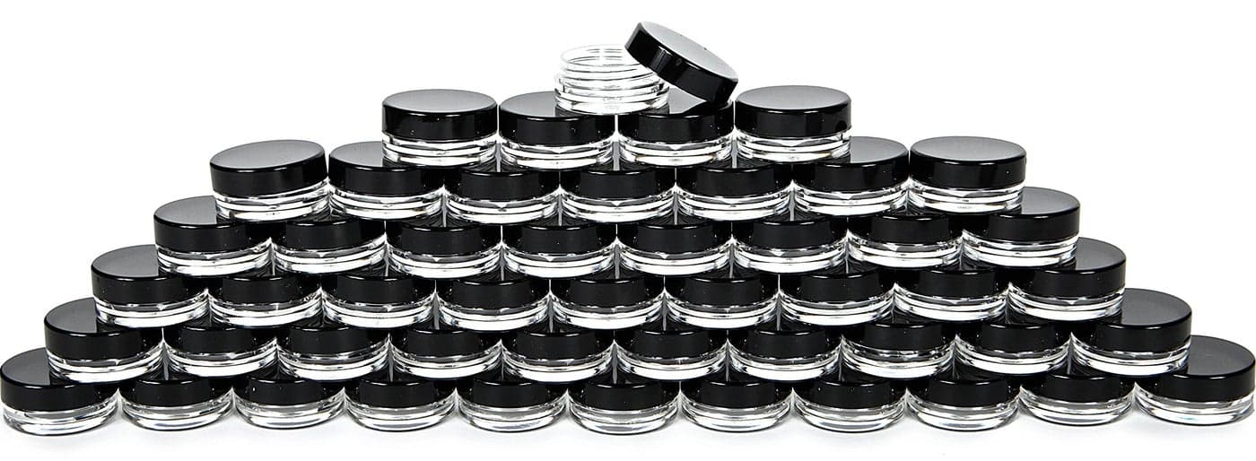 Vivaplex 50 Clear 3 Gram Plastic Pot Jars Cosmetic Containers With Black Lids