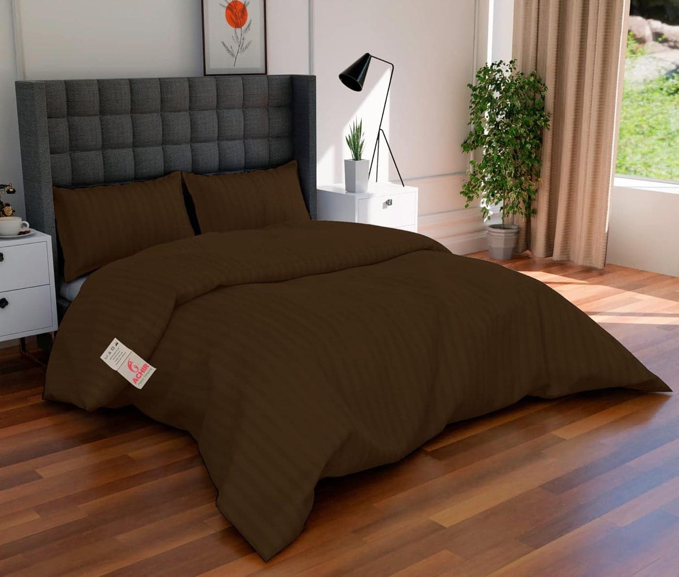 ACHIR 300 TC Cotton Stripe King Size Duvet CoverComfoter CoverQuilt Cover with 2 Pillow Cover Set King Brown 102 x 110 Inch