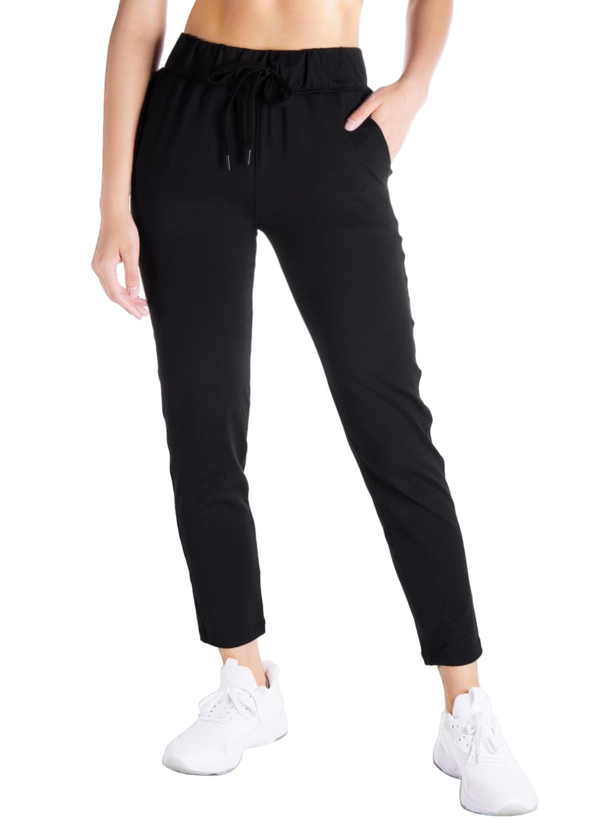 Yogipace Tall Womens 78 On The Fly Pants Drawstring Casual Lounge Joggers Travel SweatpantsBlack30Size M