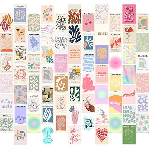 KBKBART 70pcs Danish Pastel Wall Collage Kit Aesthetic Pictures, Cute Danish Pastel Posters Matisse Wall Art Prints Preppy Room Decor 4"x6" for Teens Girls Women Dorm Bedroom