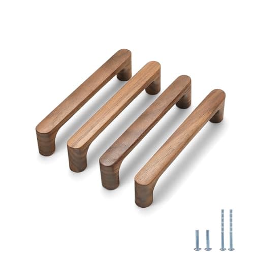 Evionlin Walnut Round 5 in 4 pcs Wooden Drawer Pulls Handle pulls for cabinets Kitchen Cabinet Drawer pulls Cabinet Door Pull
