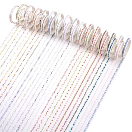 EORTA 30 Rolls Floral Washi Tapes Set Slim 5mm Plant Masking Tape Decorative Geometric Sticker for Detailed Scrapbooking Arts Wrapping Journaling Planner DIY Craft Fresh Botanical Geometric