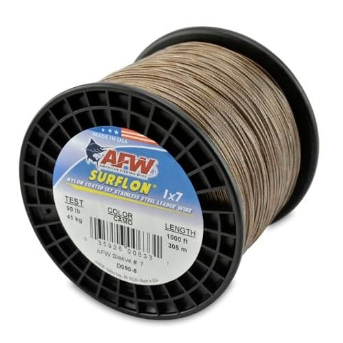 American Fishing Wire Surflon, Nylon Coated 1x7 Stainless Steel Leader Wire, 90 lb Test, .036" Diameter, Camo, 1000 ft