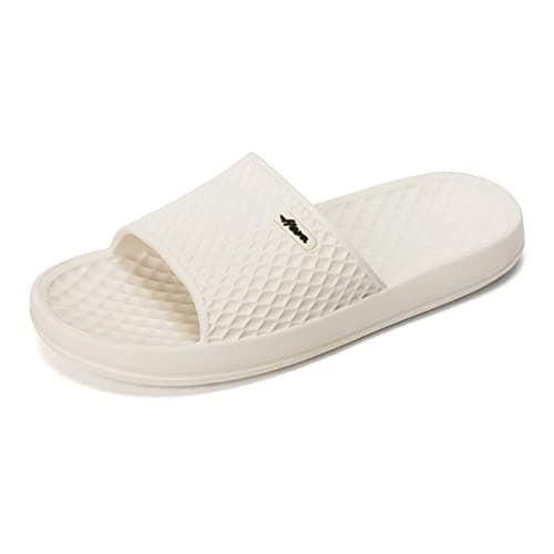 FUNKYMONKEY Men's Shower Slides - Non Slip Quick Drying Sandals for Men – Lightweight Pool Beach Bathroom Slippers Indoor Outdoor(12 M US, Beige)