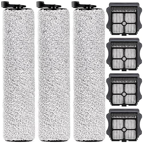 (7 Pieces) Replacement Brush Rollers and HEPA Filters Compatible with Tineco Floor One S3/ iFloor 3 Cordless Wet Dry Vacuum Cleaner, Replacement Parts Accessories Kit, 3 Brush Rollers, 4 HEPA Filters