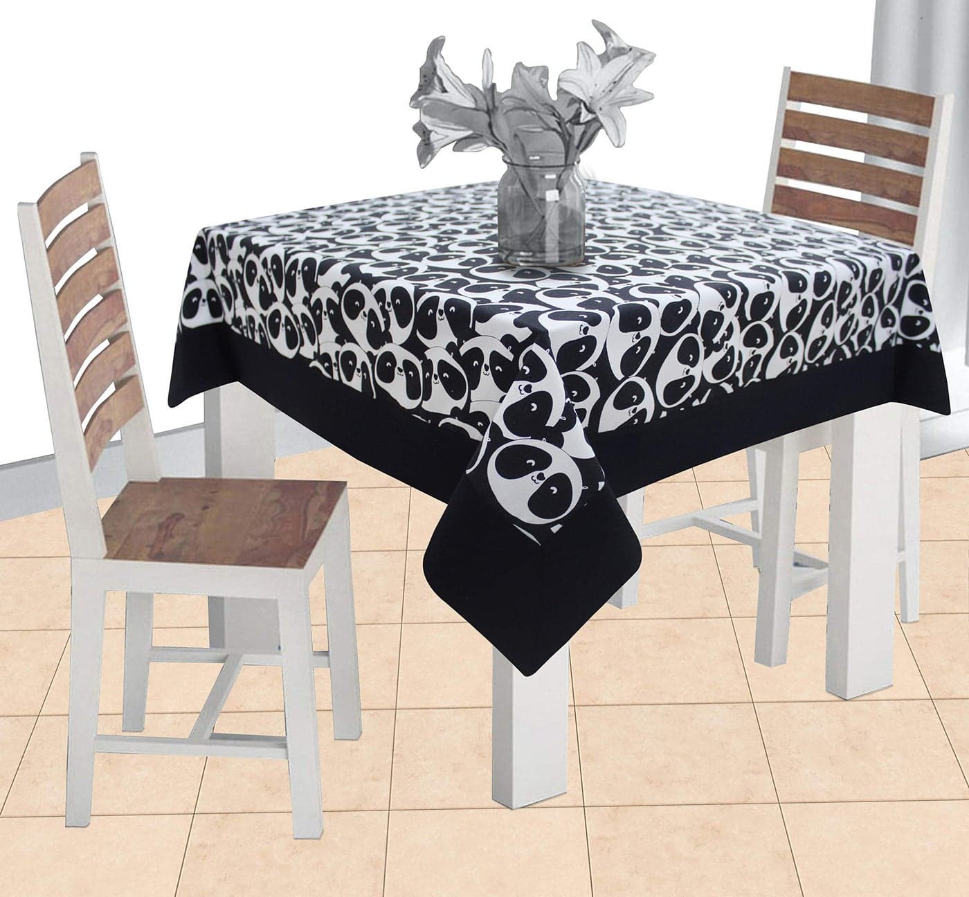AIRWILL Cotton Printed Pattern 2 Seater Table Cloth Pack of 1 pc (Black)