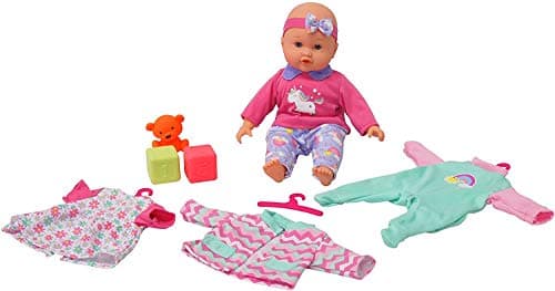 Gigo 14 My Lil Wardrobe Toy Soft Body Baby Doll with Vinyl Head Hands 3 Outfits Shoes Blocks Bear Great Gift for Kids