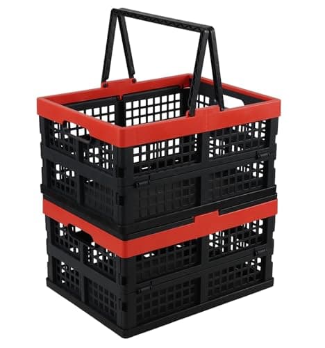Ysmiltion 15 L Plastic Folding Crate with Handle Collapsible Plastic Shopping Basket 2 Packs