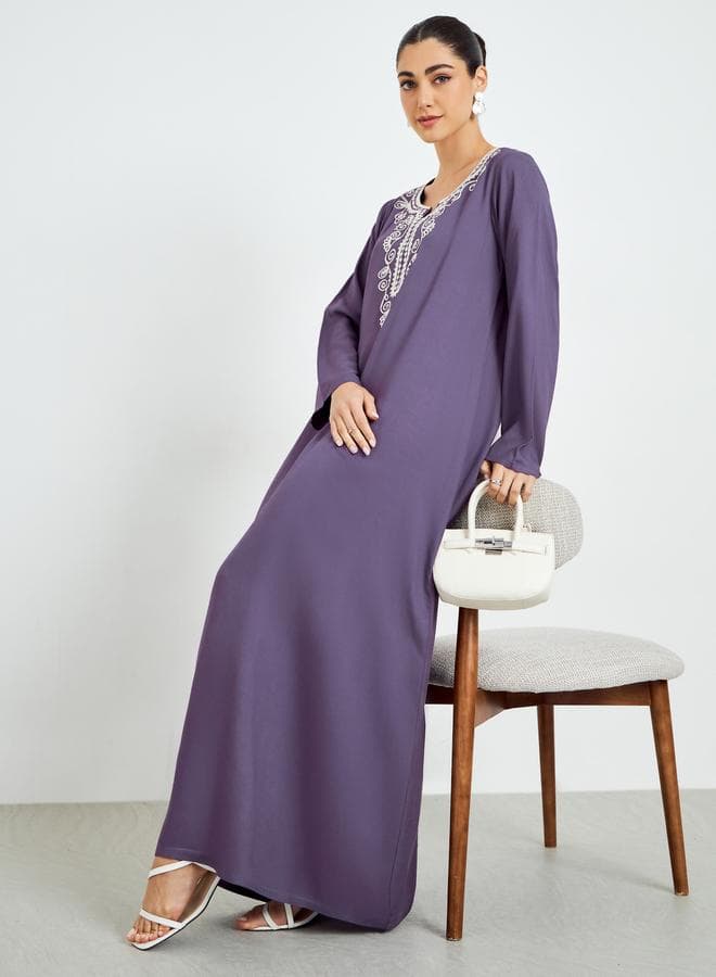 Purple Embroidered A-Line Jalabiya