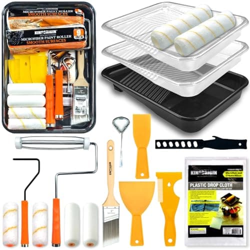 King Origin 18 Pcs Paint Roller Kit - 9" & 4" Paint Roller Covers, Paint Tray with Liners, Brush, Scrapers & Tools | All-in-One Painting Supplies for Walls, Ceilings, DIY Home | Paint Kit for House