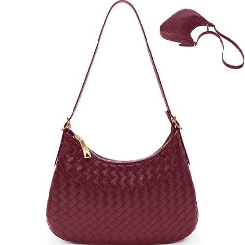 Shoulder Handbags for Women Crossbody Woven Leather Tote Shoulder Bag Purse Hobo Lightweight With Zipper Adjustable Strap Burgundy