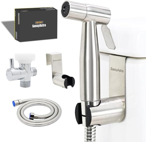 SassyAstra Handheld Toilet Bidet Sprayer Adjustable Water Pressure with Hose Feminine Pet Wash Kit Bathroom Hygiene Attachment for Cloth Diaper Cleaning Quick Install Stainless Steel
