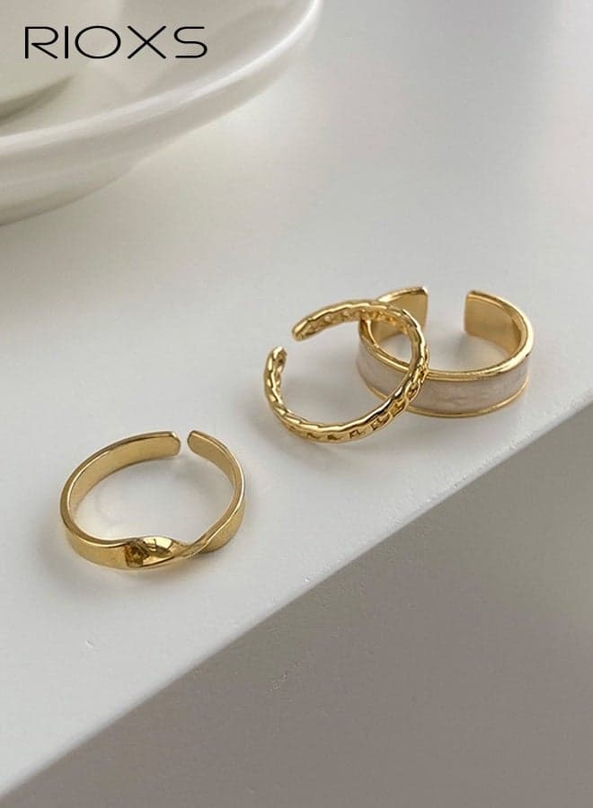 Women's Three-Piece Ring Set, Fashionable Solid Band, Index Finger Ring with Open Design