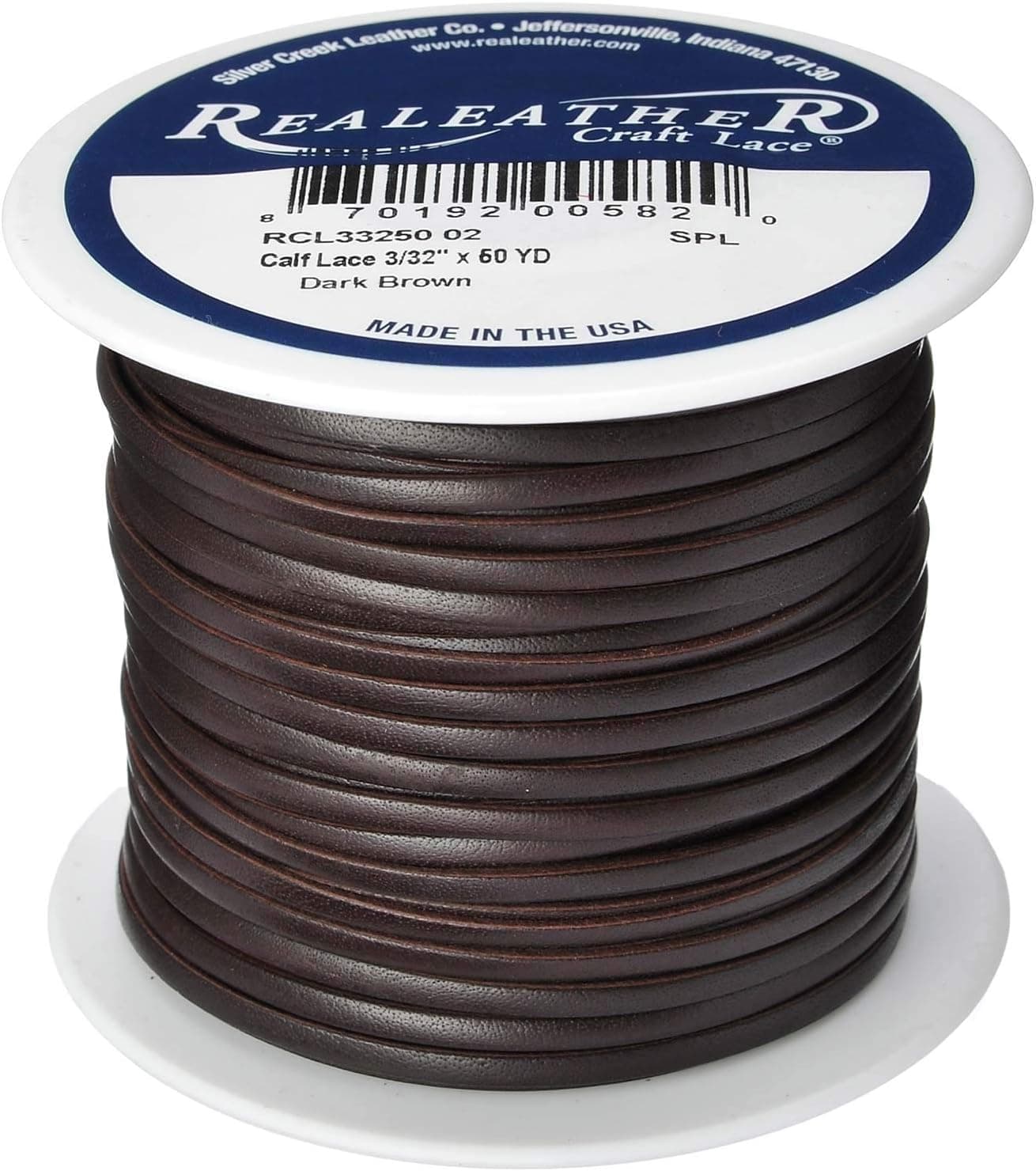 Realeather RCL3325002 Calf Leather Lace for Crafts and Jewelry Making 0125 x 50 Dark Brown 1Spool