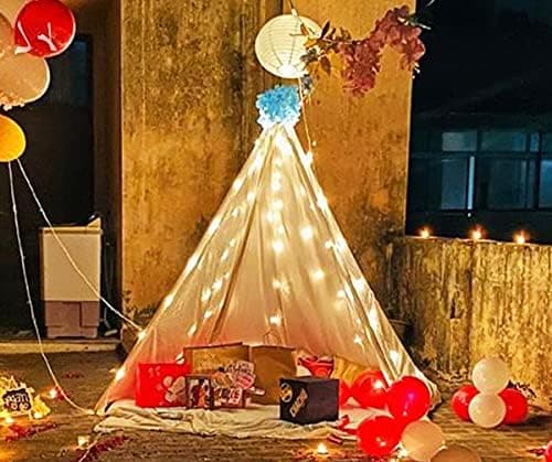 SOHAM SHREE ᵀᴹ Party |Romantic Dinner | Birthday | Anniversary | Valentia Special Cabana Theme Tent Decoration Item Full Combo | Baloons - Lightings - T Lights - Banner - Tent