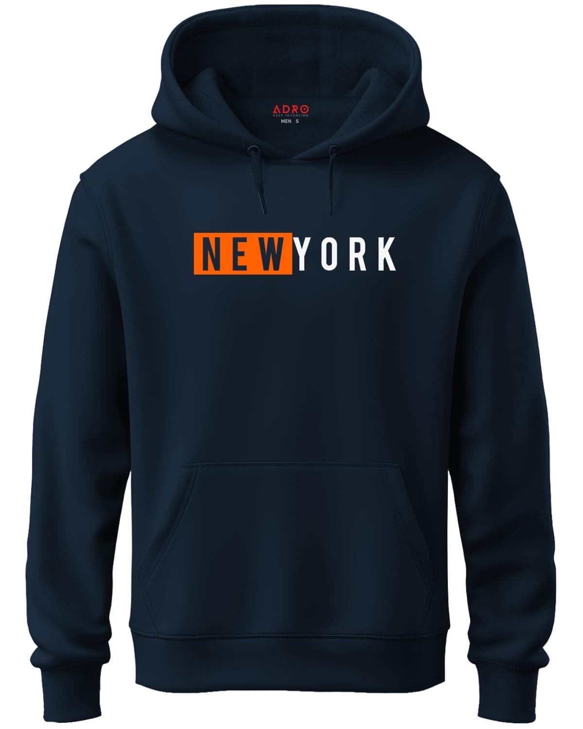 ADRO Men's Cotton Neck Hooded Sweatshirt (H20-M-NKY-NB_Navy_XL)