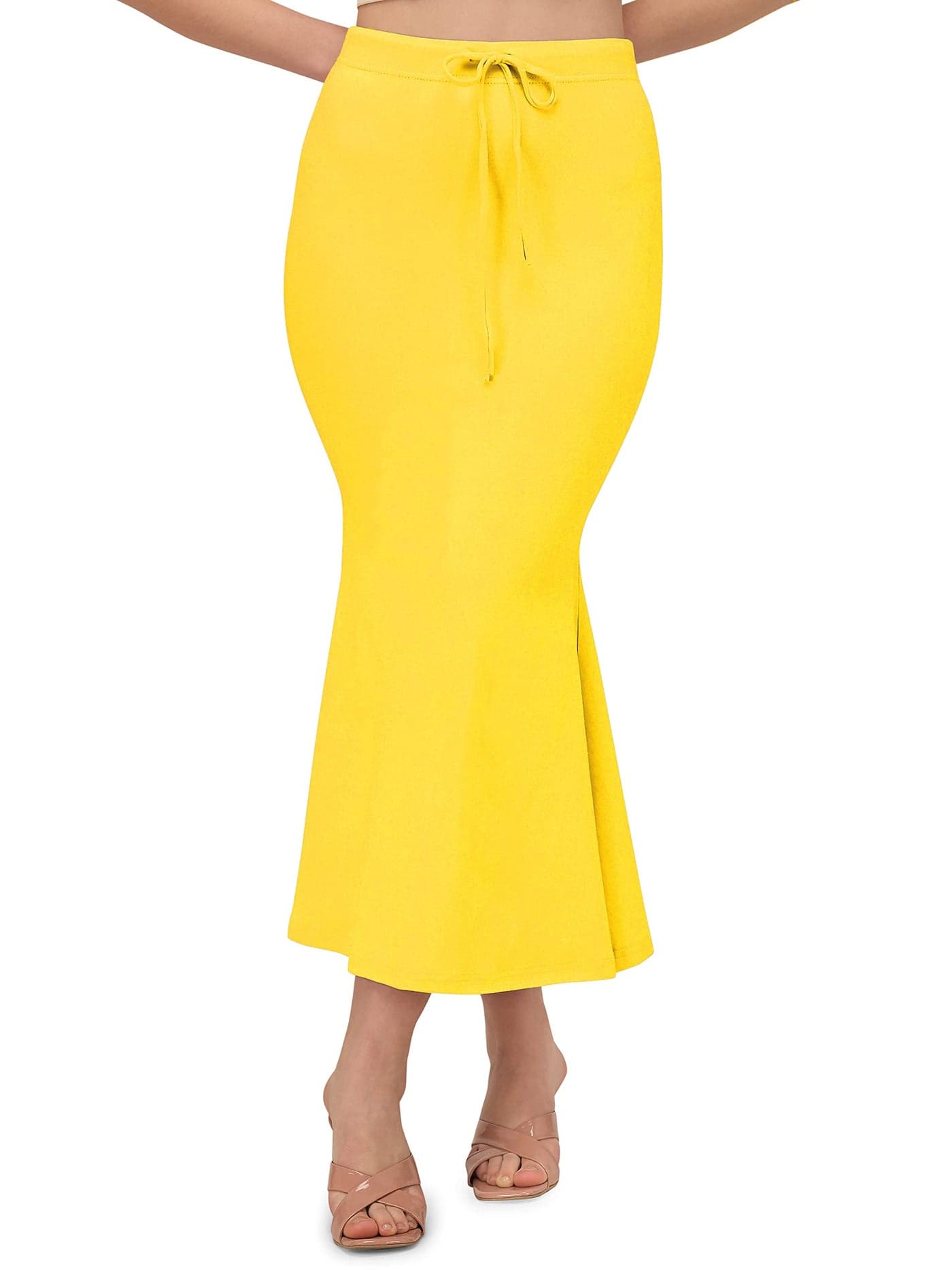 Mehrang Stretchable Saree Shapewear Petticoat for Women, Cotton Blended,Petticoat,Skirts for Women,Shape Wear Dress for Saree Lemon Yellow
