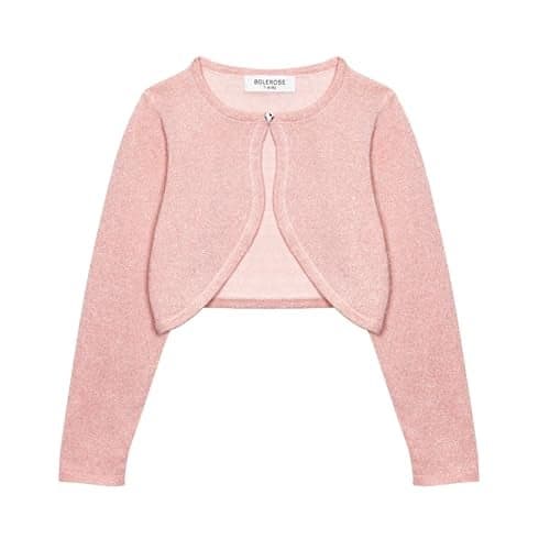 BOLEROSE Girls Long Sleeve Sparkle Cardigan Childrens Kids Bolero Shrug (Baby Pink, 11-12 YRS)