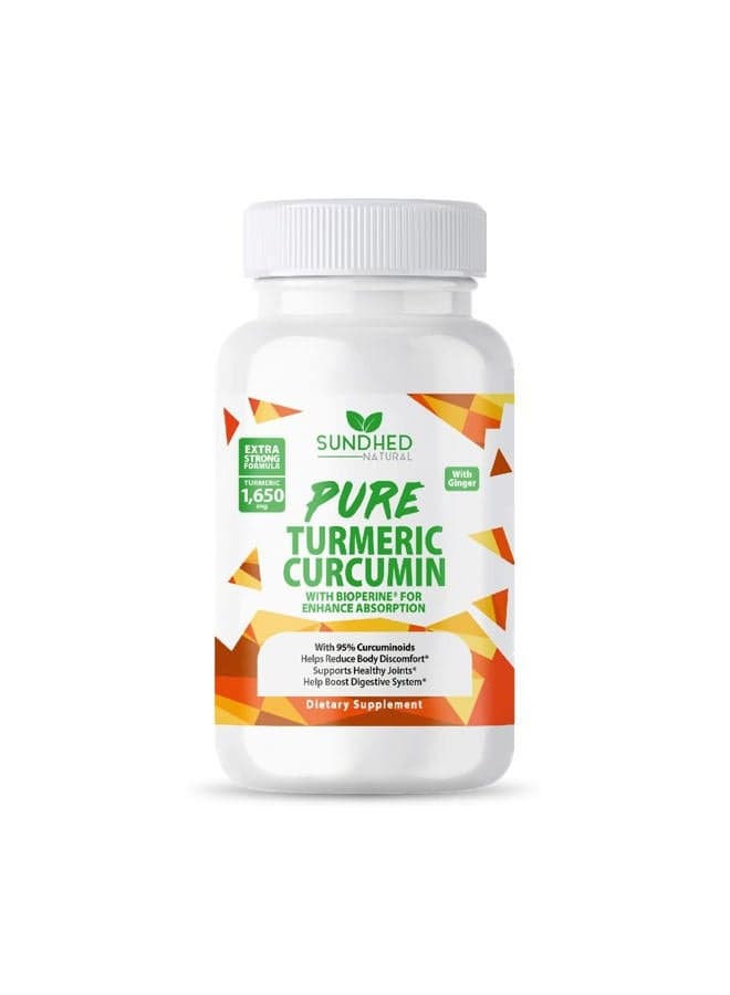 Pure Turmeric Curcumin Capsules (60 Caps) - All Natural Turmeric Supplement with 95% Standardized Curcuminoids - Powerful Turmeric Pills, Total Joint Support Tumeric Supplements