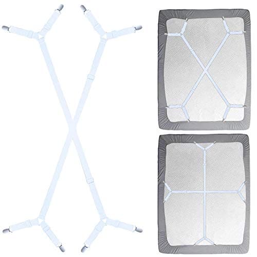 Siaomo Sheet Fasteners Suspenders Straps - Adjustable Crisscross Bed Sheets Holder Clips Elastic Band Sheet Keeper Stays Grippers,2Pcs/Set White
