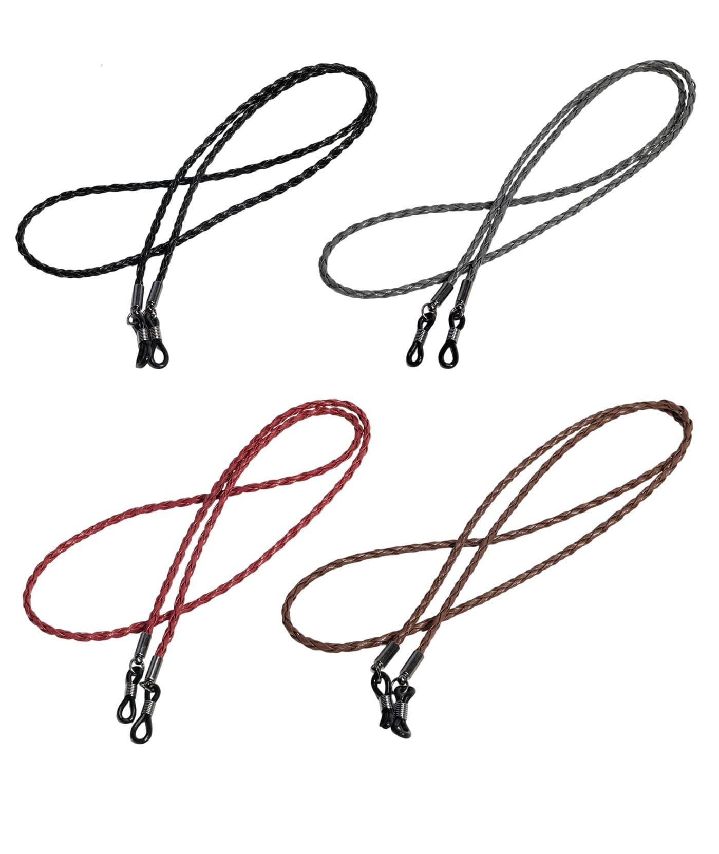4PCS Specs Holder Strap, PU Twisted Eyeglass Chains for Women and Men, Adjustable Sunglasses Holder for Sports and Daily Use, Stylish Spectacle Chain in Red, Black, Brown, Gray