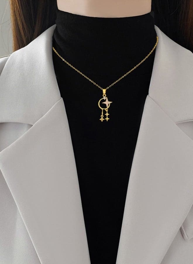 Dainty Gold Tone Moon Star Pendant Necklace with Cubic Zircon Accents Celestial Minimalist Jewelry Gift for Women/Girls, Party, Wedding, Daily Wear, Valentine's Gift