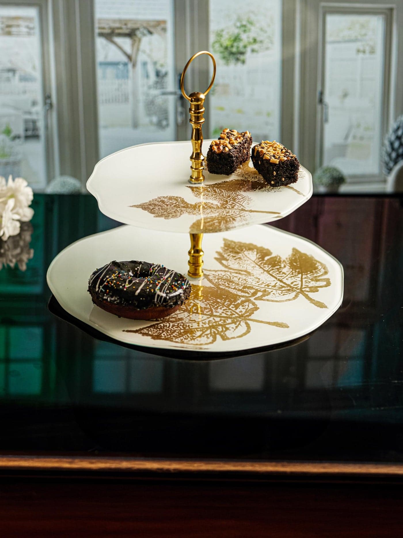Trovea's Two Tier White & Gold Cake Stand