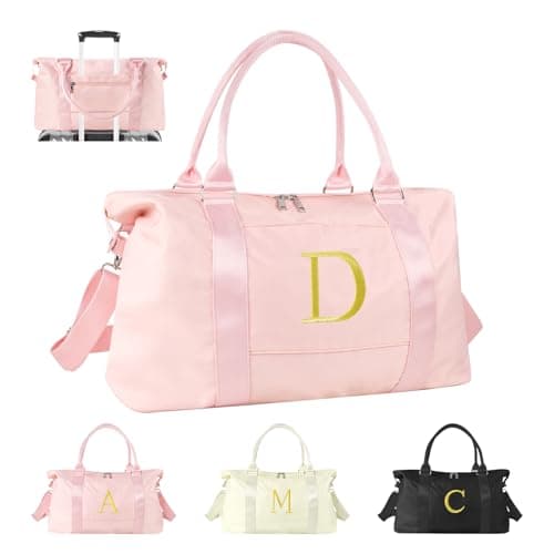Personalized Initial Gym Dance Bag Travel Duffel Bag for Teen Girls Carry On Bag Overnight Weekender Bag with Trolley Sleeve Birthday Gifts for Women Mom Daughter Graduation GiftLetter D Pink