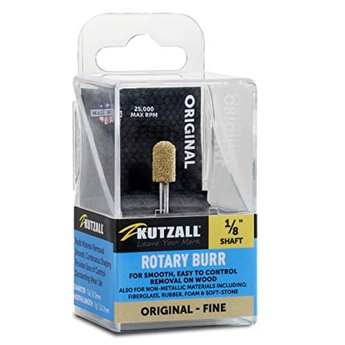 Kutzall Original Ball Nose Rotary Burr, 1⁄8" Shaft, Fine - Wood Carving Bit for Dremel, Foredom, DeWalt, Milwaukee. Abrasive Tungsten Carbide, 1⁄4" (6.3mm) Dia. X 1⁄2" (12.7mm) Length, BN-14-EG