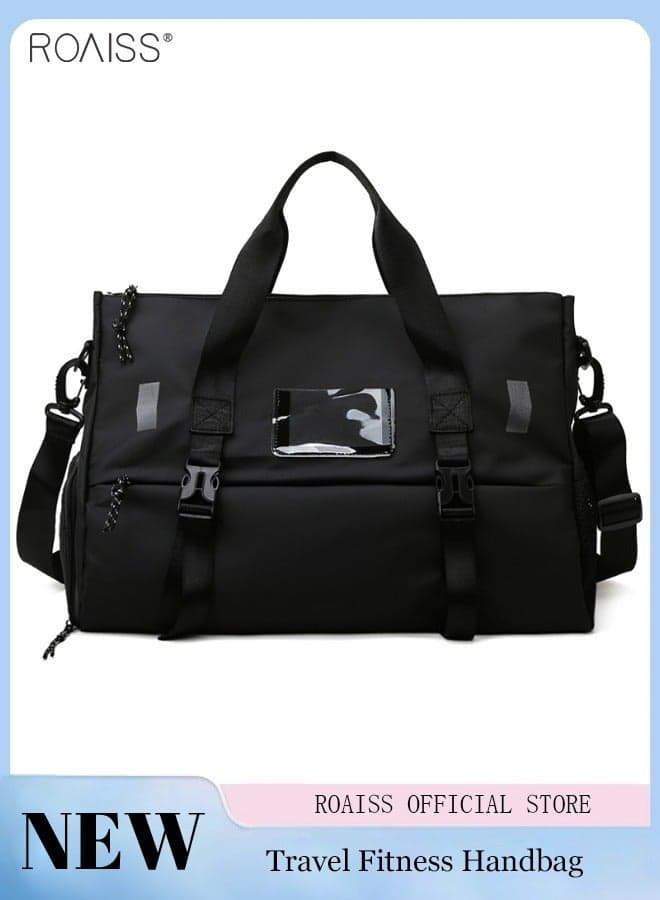 Large Capacity Travel Fitness Bag for Men and Women, Independent Shoe Compartment Dry Wet Separation Sports Bag, Adjustable Detachable Shoulder Strap Luggage Bag, Gym Bag, Yoga Bag, Black