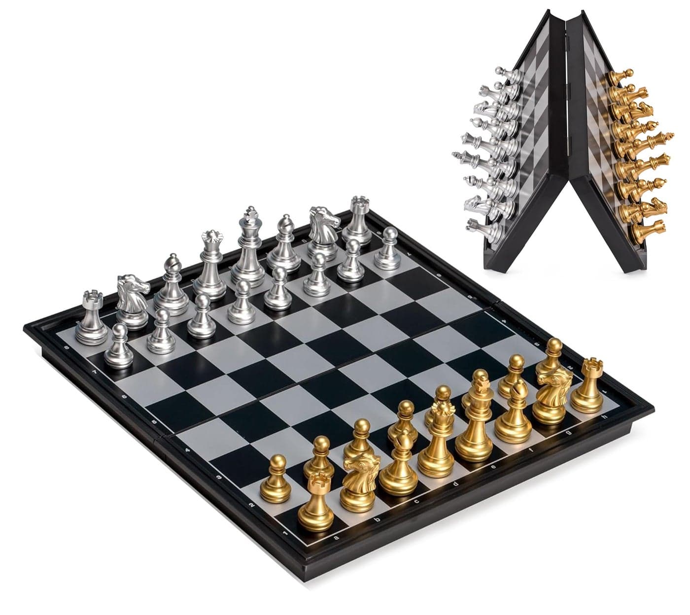 Magnetic Travel Chess Set Game with Folding Board Portable and Storage Compartment – Great Travel Toy Set by Big Mo’s Toys 9.7"