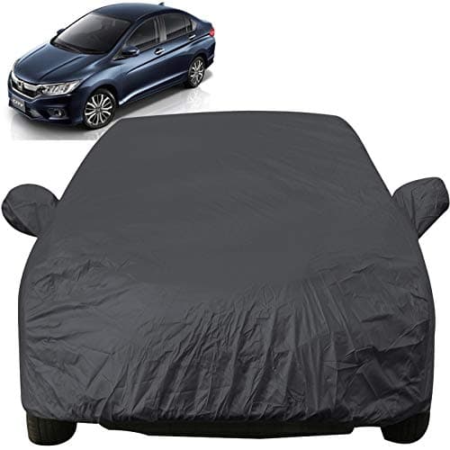 Autofact Car Body Cover with Mirror Pockets Compatible for Honda City Idtech (2014 to 2018) (Triple Stitched, Bottom Fully Elastic, Checks Design)